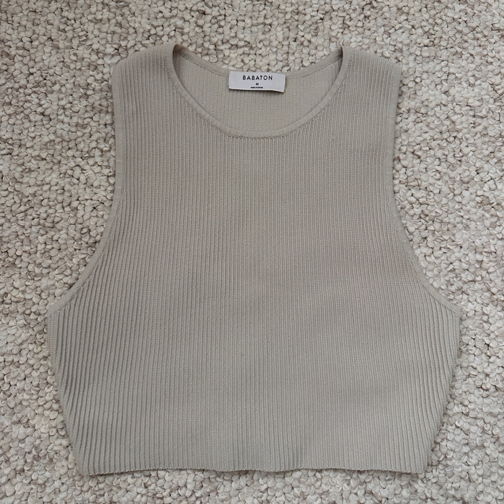 Babaton Cream Ribbed Crop Top